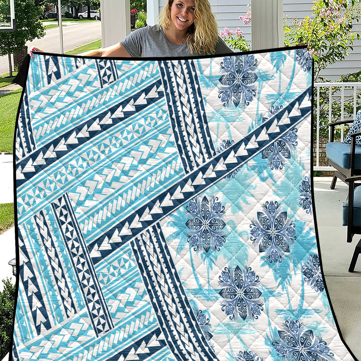 Hawaii Quilt Quilt Kakau Polynesian Pattern Sky Blue Version LT01 Blue - Polynesian Pride