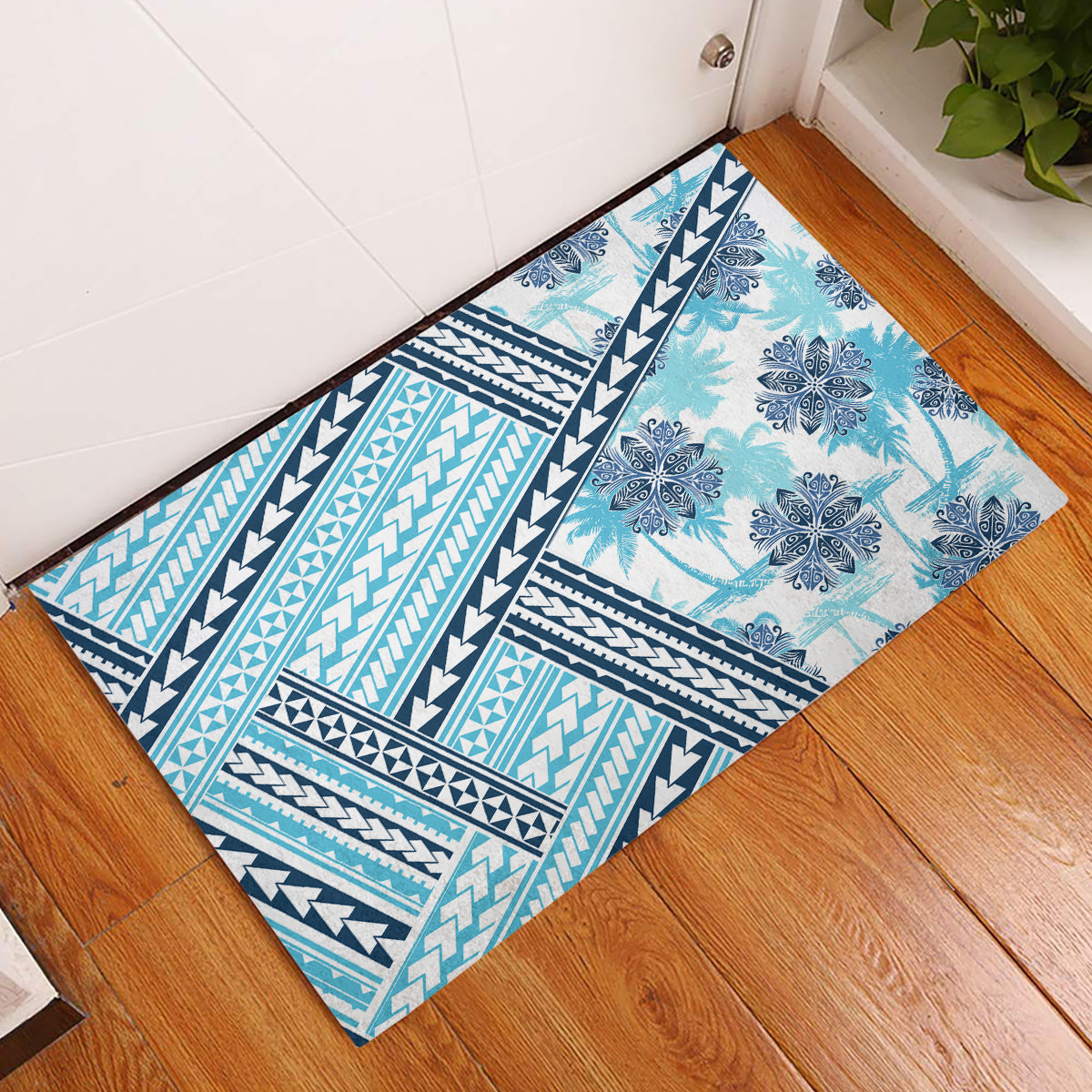 Hawaii Quilt Rubber Doormat Kakau Polynesian Pattern Sky Blue Version LT01 Blue - Polynesian Pride