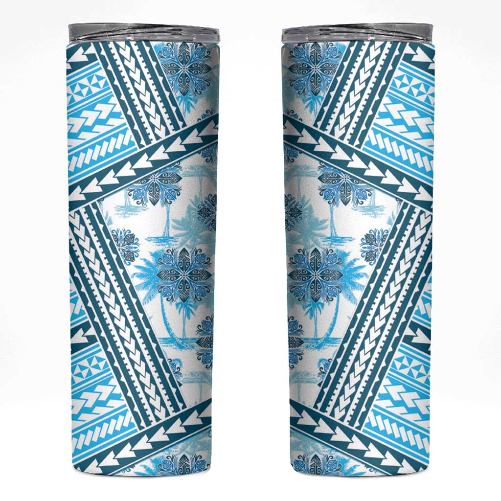 Hawaii Quilt Skinny Tumbler Kakau Polynesian Pattern Sky Blue Version