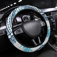 Hawaii Quilt Steering Wheel Cover Kakau Polynesian Pattern Sky Blue Version LT01 Universal Fit Blue - Polynesian Pride
