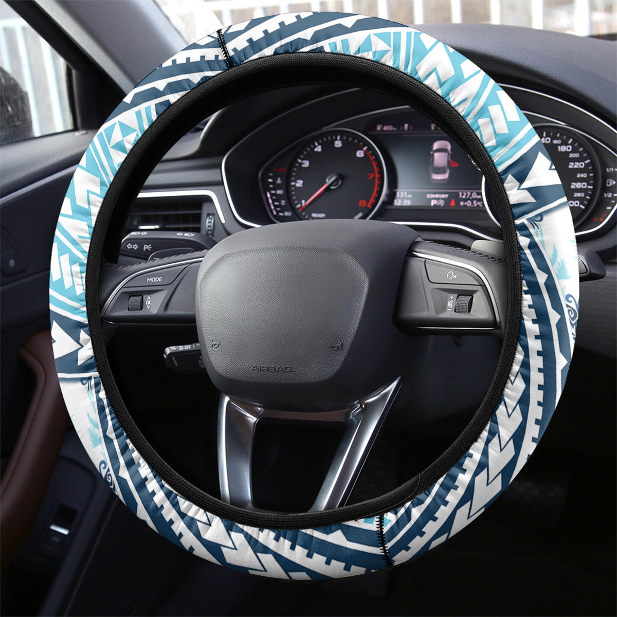 Hawaii Quilt Steering Wheel Cover Kakau Polynesian Pattern Sky Blue Version LT01 - Polynesian Pride