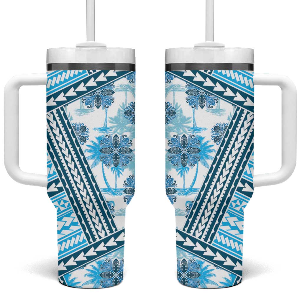 Hawaii Quilt Tumbler With Handle Kakau Polynesian Pattern Sky Blue Version LT01 One Size: 40 oz Blue - Polynesian Pride