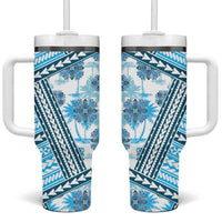 Hawaii Quilt Tumbler With Handle Kakau Polynesian Pattern Sky Blue Version LT01 One Size: 40 oz Blue - Polynesian Pride