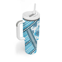 Hawaii Quilt Tumbler With Handle Kakau Polynesian Pattern Sky Blue Version LT01 - Polynesian Pride