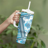 Hawaii Quilt Tumbler With Handle Kakau Polynesian Pattern Sky Blue Version LT01 - Polynesian Pride