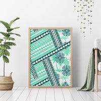 Hawaii Quilt Canvas Wall Art Kakau Polynesian Pattern Teal Version LT01 - Polynesian Pride