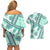 Hawaii Quilt Couples Matching Off Shoulder Short Dress and Hawaiian Shirt Kakau Polynesian Pattern Teal Version LT01 - Polynesian Pride