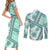 Hawaii Quilt Couples Matching Short Sleeve Bodycon Dress and Long Sleeve Button Shirt Kakau Polynesian Pattern Teal Version LT01 - Polynesian Pride