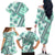 Hawaii Quilt Family Matching Off Shoulder Long Sleeve Dress and Hawaiian Shirt Kakau Polynesian Pattern Teal Version LT01 - Polynesian Pride