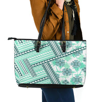 Hawaii Quilt Leather Tote Bag Kakau Polynesian Pattern Teal Version LT01 - Polynesian Pride