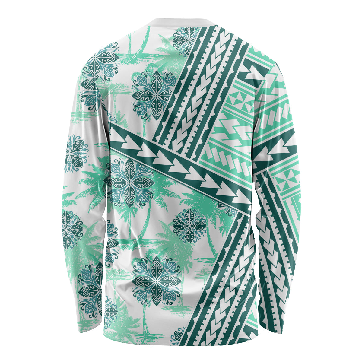 Hawaii Quilt Long Sleeve Shirt Kakau Polynesian Pattern Teal Version LT01 - Polynesian Pride