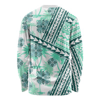 Hawaii Quilt Long Sleeve Shirt Kakau Polynesian Pattern Teal Version LT01 - Polynesian Pride