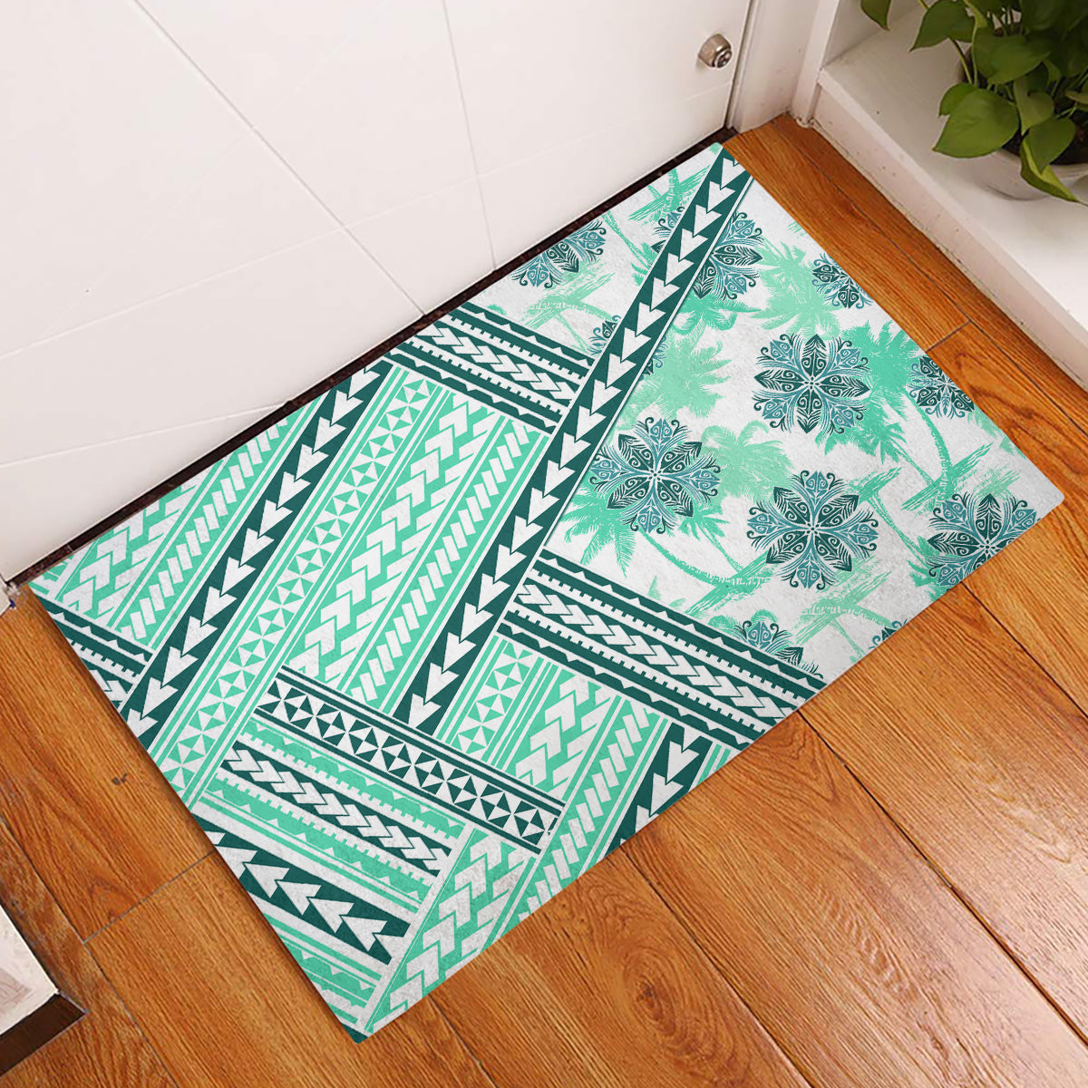 Hawaii Quilt Rubber Doormat Kakau Polynesian Pattern Teal Version LT01 Teal - Polynesian Pride