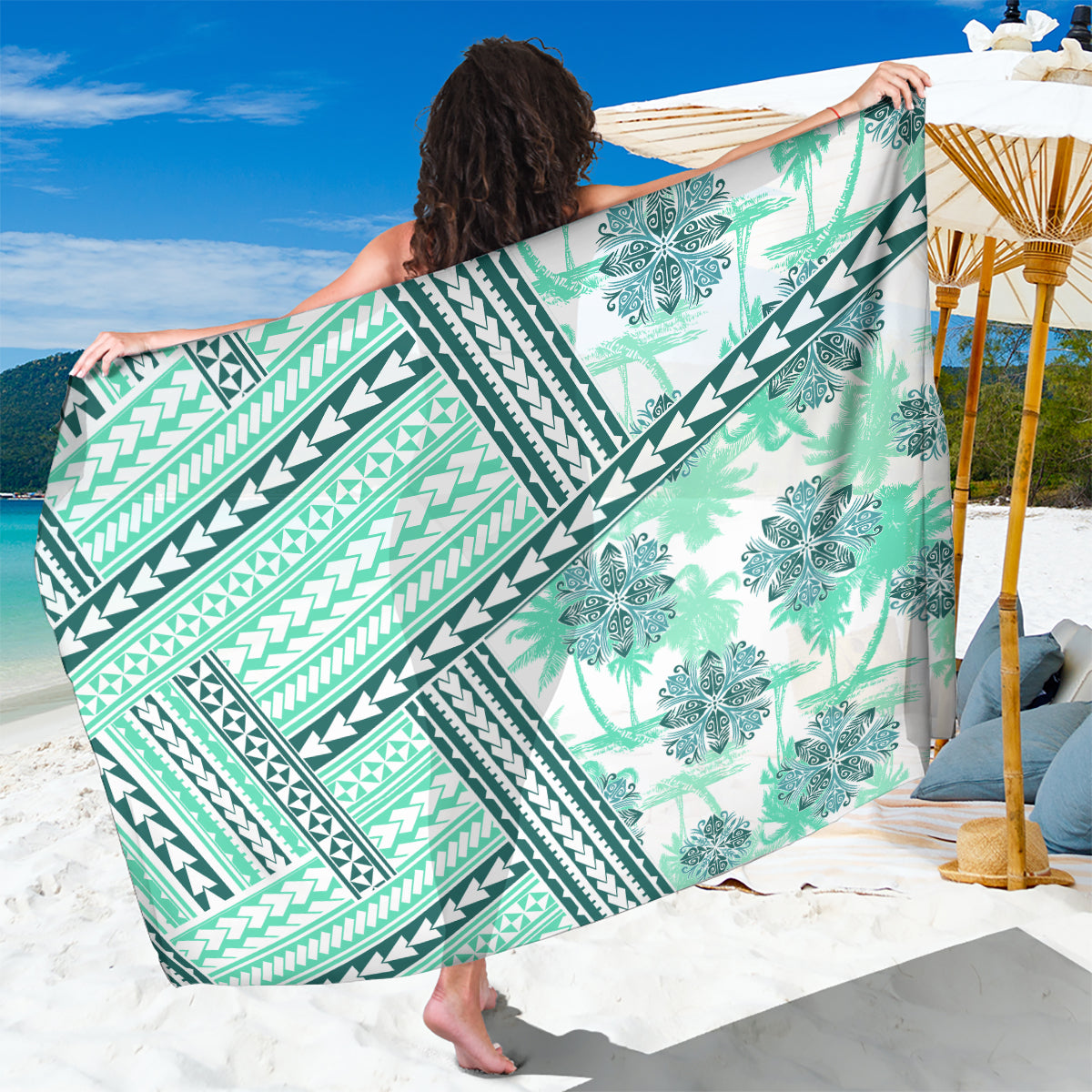 Hawaii Quilt Sarong Kakau Polynesian Pattern Teal Version LT01 One Size 44 x 66 inches Teal - Polynesian Pride