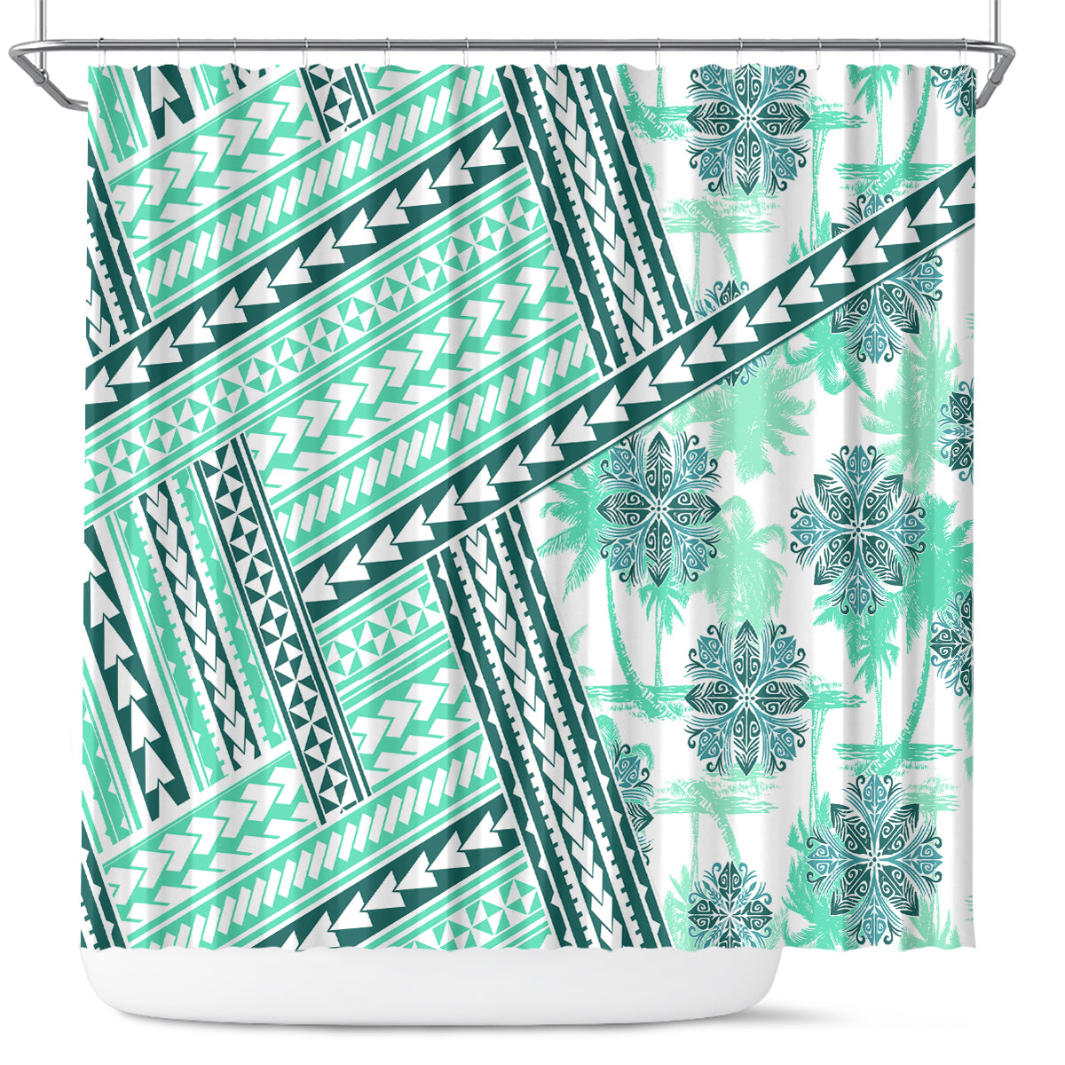 Hawaii Quilt Shower Curtain Kakau Polynesian Pattern Teal Version LT01 Teal - Polynesian Pride