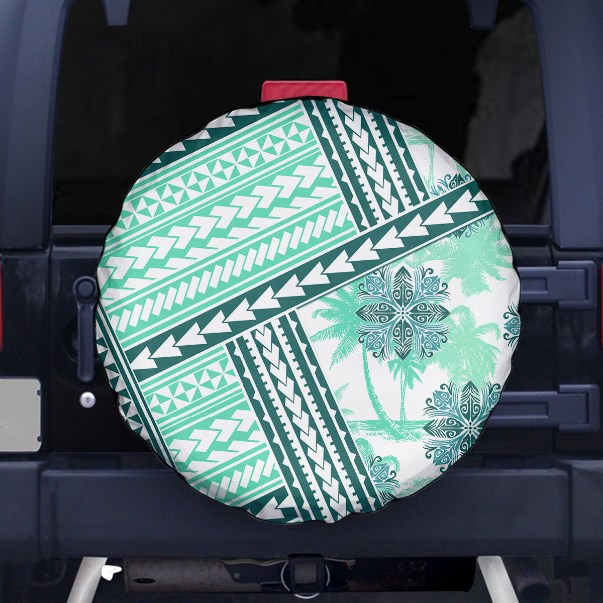 Hawaii Quilt Spare Tire Cover Kakau Polynesian Pattern Teal Version LT01 Teal - Polynesian Pride