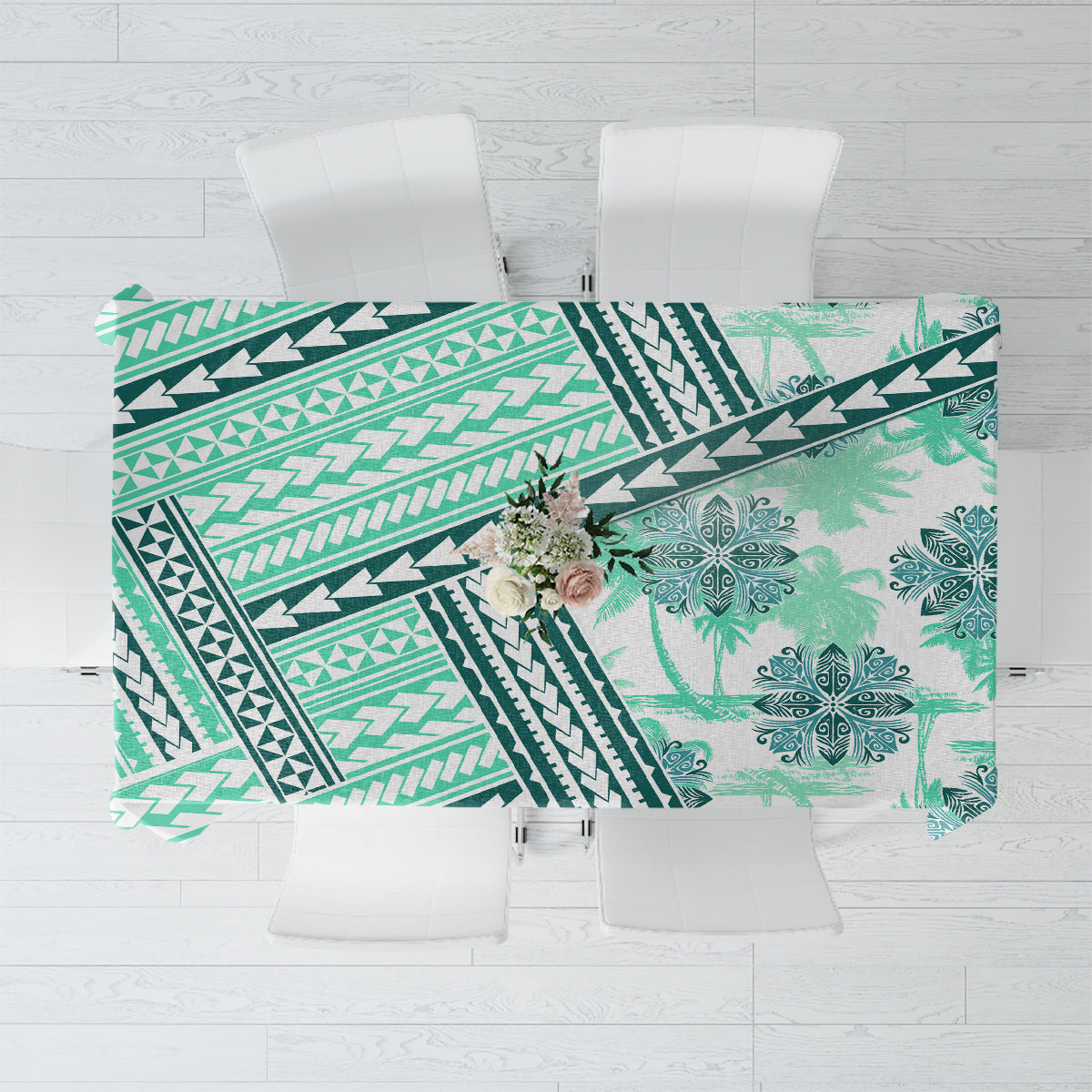 Hawaii Quilt Tablecloth Kakau Polynesian Pattern Teal Version LT01 Teal - Polynesian Pride