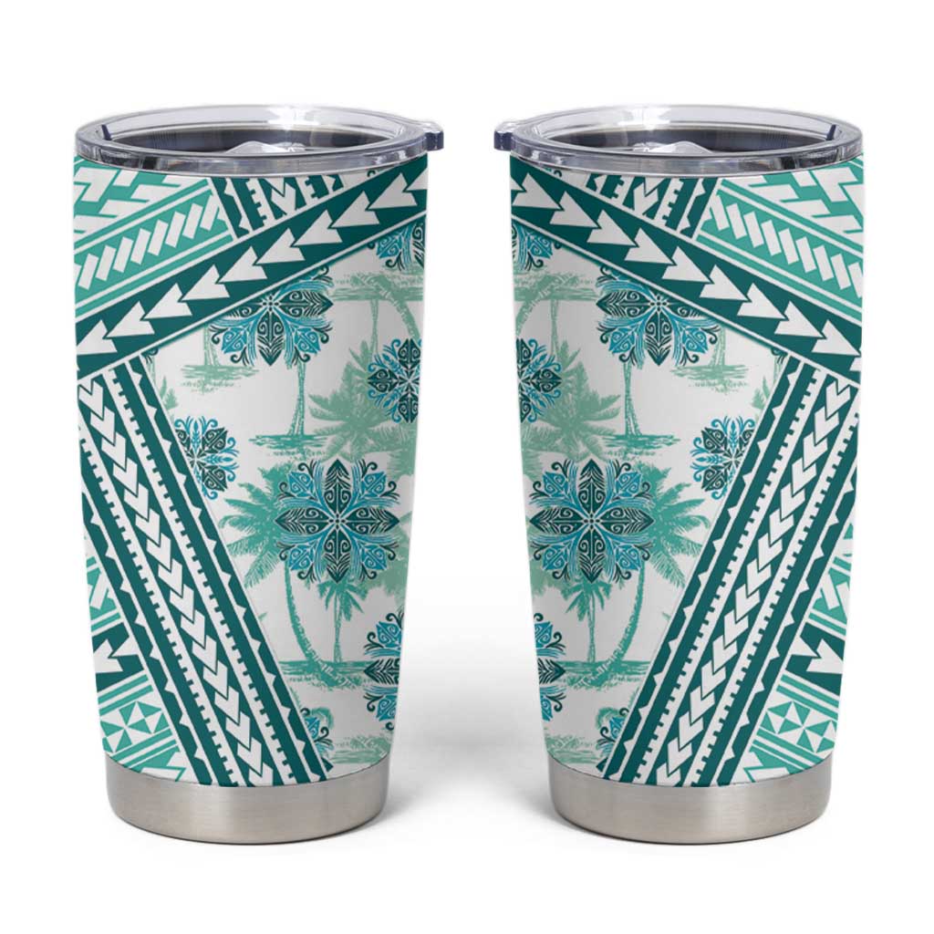 Hawaii Quilt Tumbler Cup Kakau Polynesian Pattern Teal Version