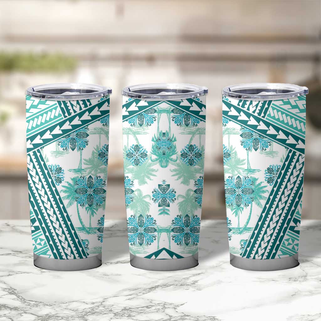 Hawaii Quilt Tumbler Cup Kakau Polynesian Pattern Teal Version LT01 - Polynesian Pride