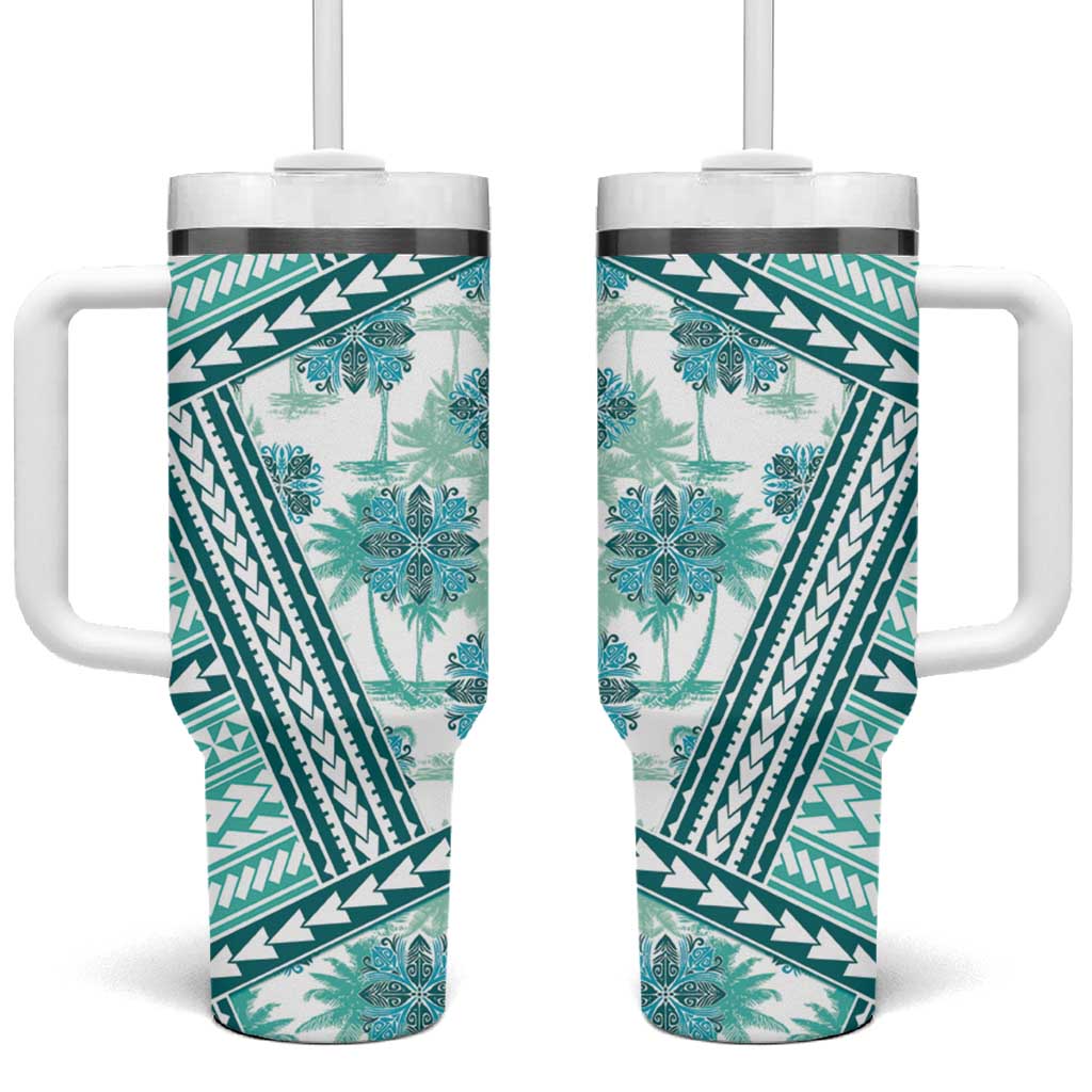 Hawaii Quilt Tumbler With Handle Kakau Polynesian Pattern Teal Version LT01 One Size: 40 oz Teal - Polynesian Pride