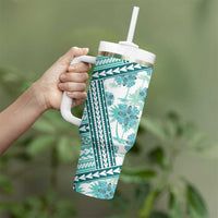 Hawaii Quilt Tumbler With Handle Kakau Polynesian Pattern Teal Version LT01 - Polynesian Pride