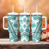 Hawaii Quilt Tumbler With Handle Kakau Polynesian Pattern Teal Version LT01 - Polynesian Pride