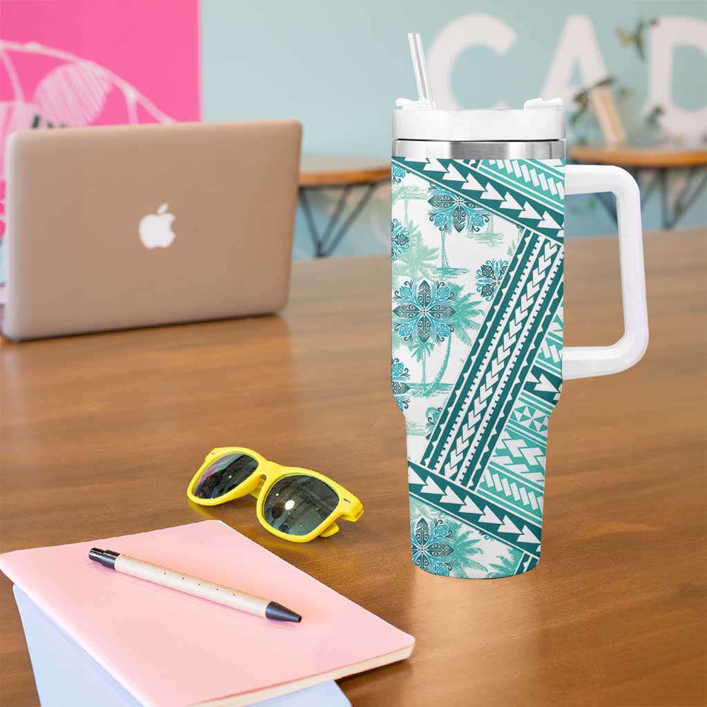 Hawaii Quilt Tumbler With Handle Kakau Polynesian Pattern Teal Version LT01 - Polynesian Pride