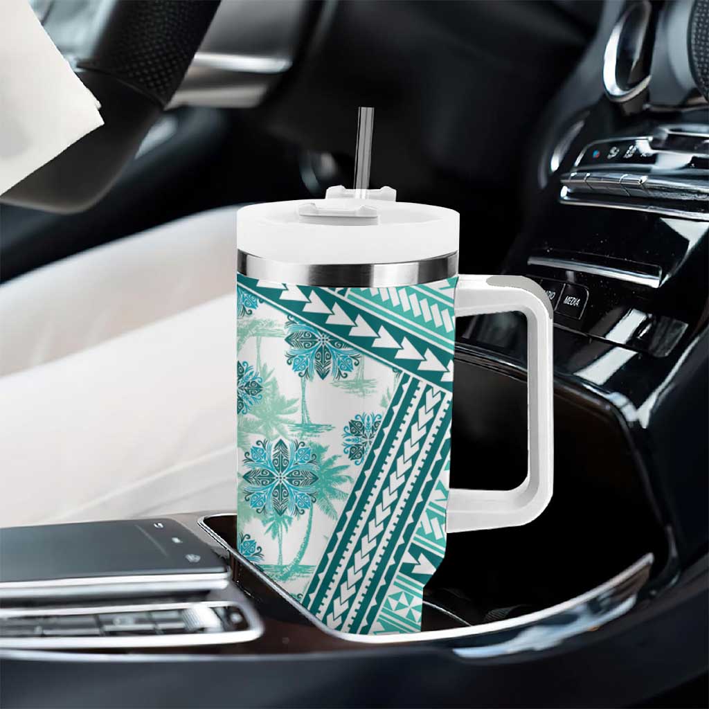 Hawaii Quilt Tumbler With Handle Kakau Polynesian Pattern Teal Version LT01 - Polynesian Pride