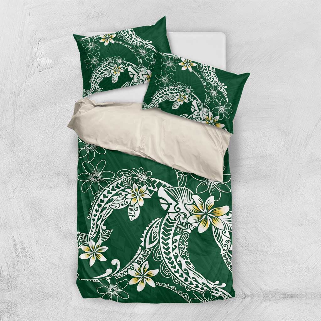 Polynesian Hawaiian Plumeria Tribal Pattern Bedding Set Green Version LT01 US Twin 172cm x 218cm Green - Polynesian Pride