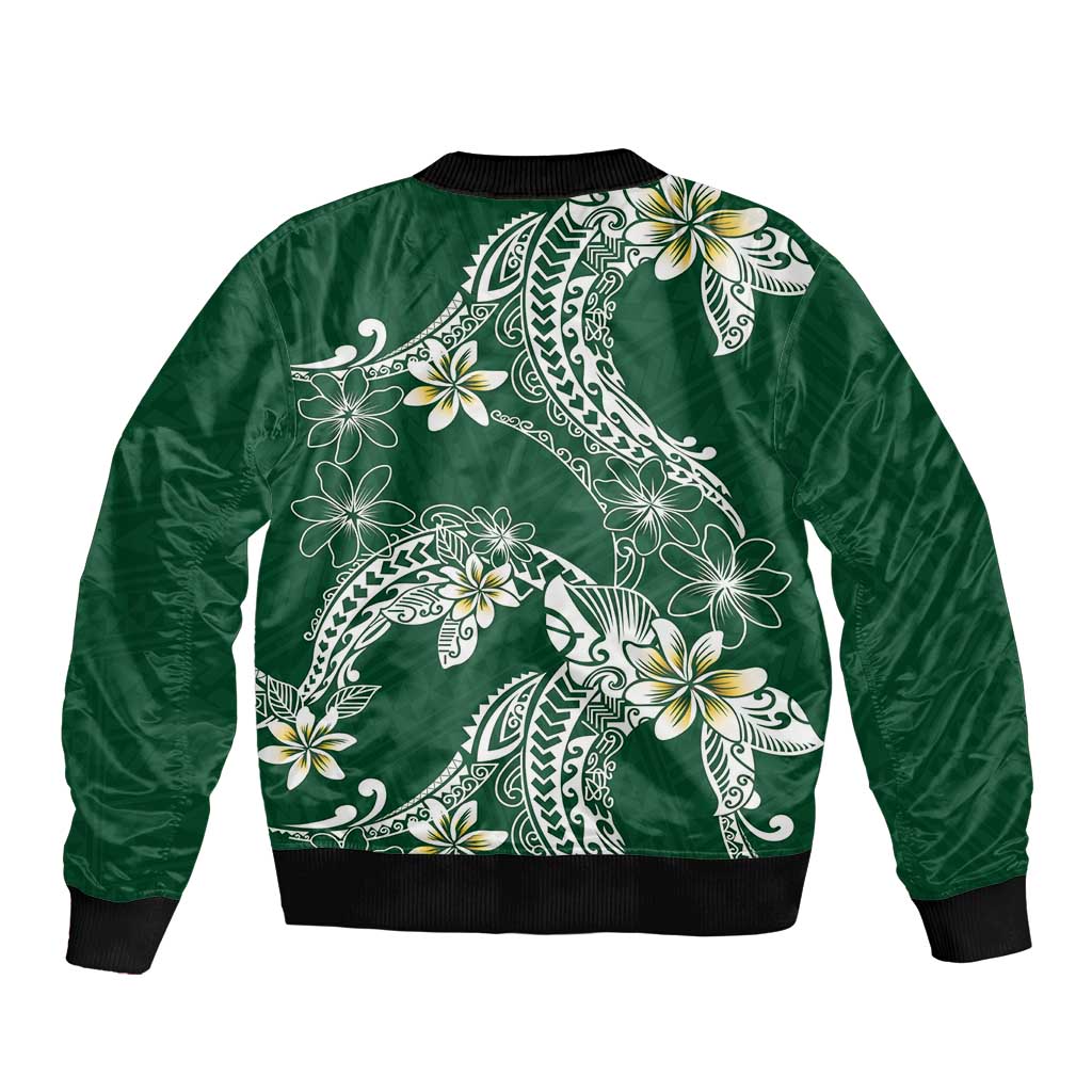 Polynesian Hawaiian Plumeria Tribal Pattern Bomber Jacket Green Version LT01 - Polynesian Pride