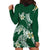 Polynesian Hawaiian Plumeria Tribal Pattern Hoodie Dress Green Version