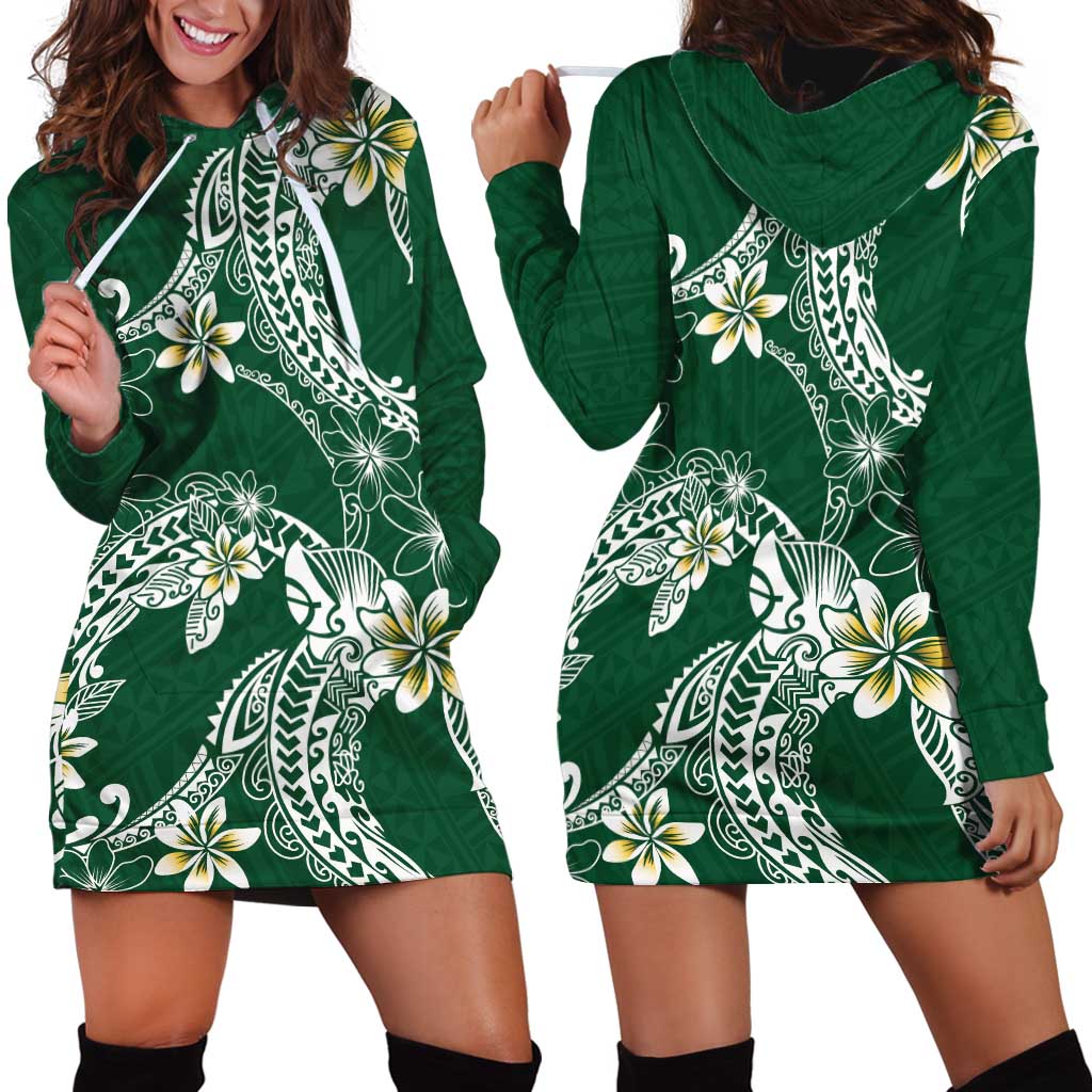 Polynesian Hawaiian Plumeria Tribal Pattern Hoodie Dress Green Version LT01 - Polynesian Pride