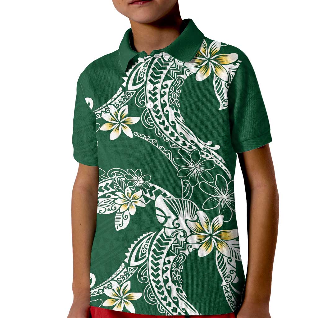 Polynesian Hawaiian Plumeria Tribal Pattern Kid Polo Shirt Green Version LT01 Kid Green - Polynesian Pride
