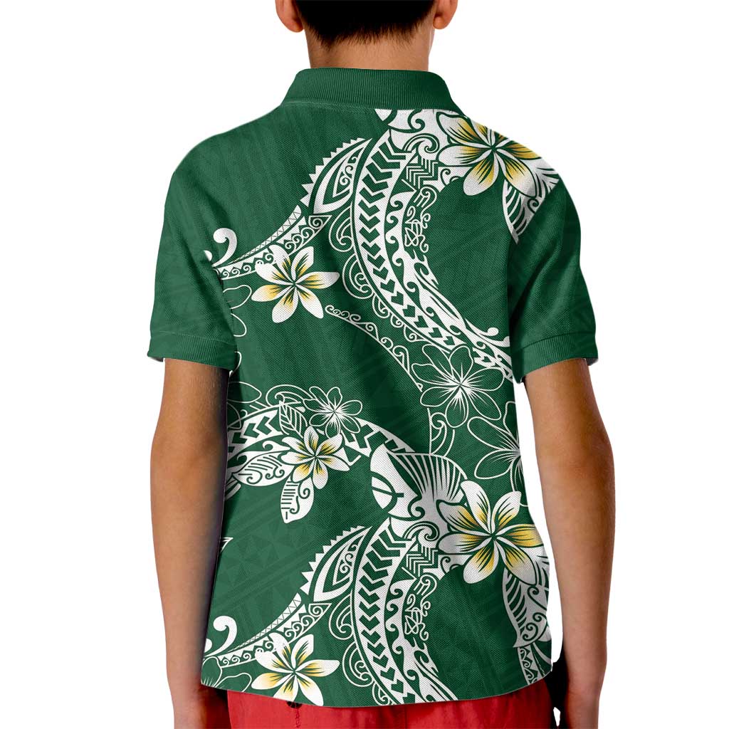 Polynesian Hawaiian Plumeria Tribal Pattern Kid Polo Shirt Green Version LT01 - Polynesian Pride