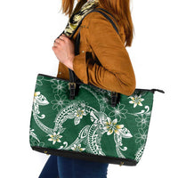 Polynesian Hawaiian Plumeria Tribal Pattern Leather Tote Bag Green Version LT01 Green - Polynesian Pride