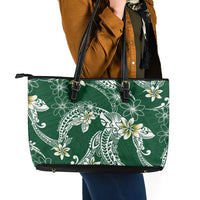 Polynesian Hawaiian Plumeria Tribal Pattern Leather Tote Bag Green Version LT01 - Polynesian Pride