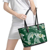 Polynesian Hawaiian Plumeria Tribal Pattern Leather Tote Bag Green Version LT01 - Polynesian Pride