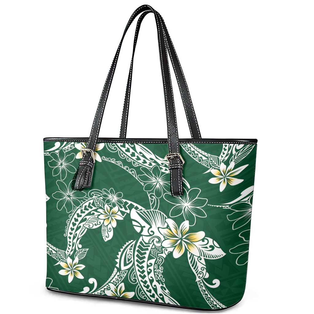 Polynesian Hawaiian Plumeria Tribal Pattern Leather Tote Bag Green Version LT01 - Polynesian Pride