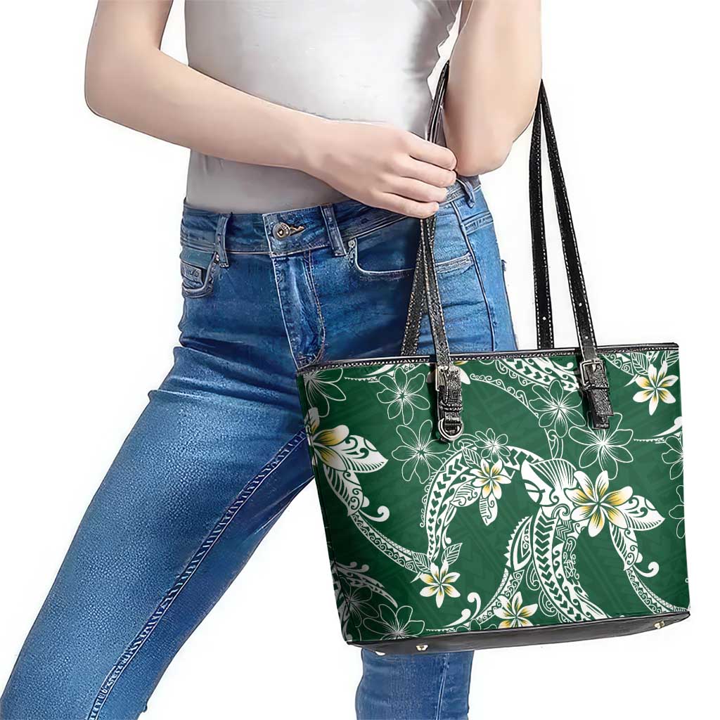Polynesian Hawaiian Plumeria Tribal Pattern Leather Tote Bag Green Version LT01 - Polynesian Pride