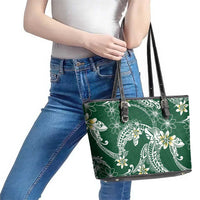 Polynesian Hawaiian Plumeria Tribal Pattern Leather Tote Bag Green Version LT01 - Polynesian Pride