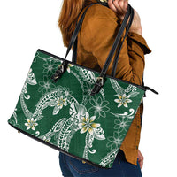 Polynesian Hawaiian Plumeria Tribal Pattern Leather Tote Bag Green Version LT01 - Polynesian Pride