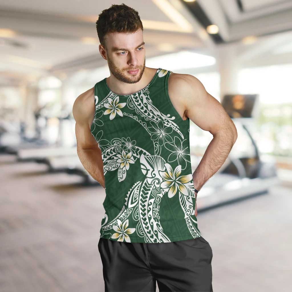 Polynesian Hawaiian Plumeria Tribal Pattern Men Tank Top Green Version