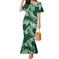 Polynesian Hawaiian Plumeria Tribal Pattern Mermaid Dress Green Version LT01 Women Green - Polynesian Pride