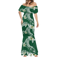Polynesian Hawaiian Plumeria Tribal Pattern Mermaid Dress Green Version LT01 - Polynesian Pride