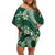 Polynesian Hawaiian Plumeria Tribal Pattern Off Shoulder Short Dress Green Version