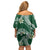 Polynesian Hawaiian Plumeria Tribal Pattern Off Shoulder Short Dress Green Version