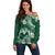 Polynesian Hawaiian Plumeria Tribal Pattern Off Shoulder Sweater Green Version