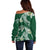 Polynesian Hawaiian Plumeria Tribal Pattern Off Shoulder Sweater Green Version