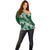 Polynesian Hawaiian Plumeria Tribal Pattern Off Shoulder Sweater Green Version