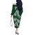 Polynesian Hawaiian Plumeria Tribal Pattern Off The Shoulder Long Sleeve Dress Green Version